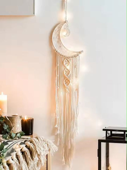 Boho Glow Dreamcatcher Wall Lamp – Woven Bohemian Wall Hanging