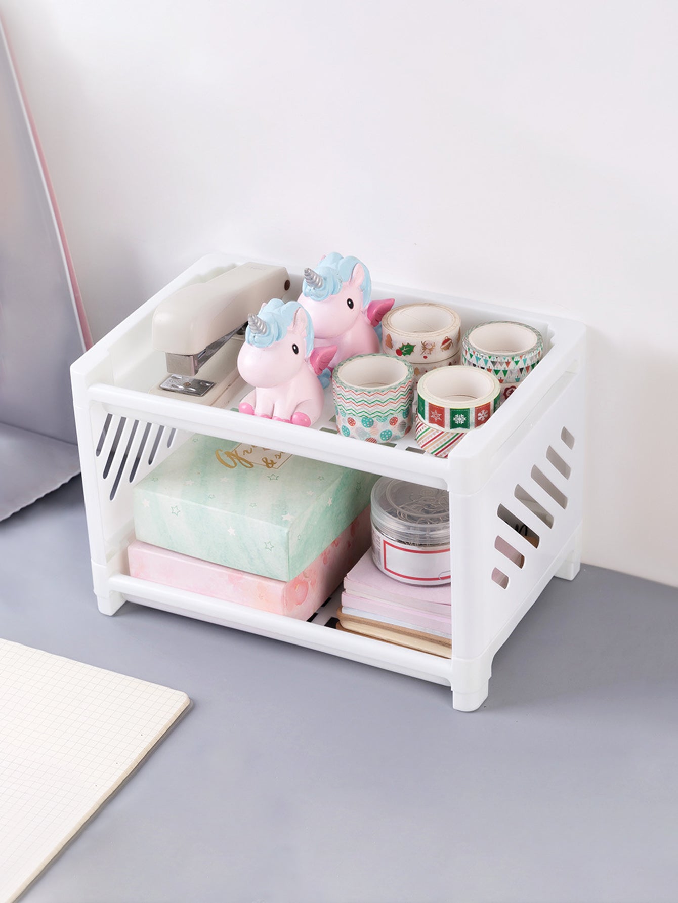 Double/Triple Layered Desktop Storage Shelves for Office Stationery, Cosmetics, and Miscellaneous Items