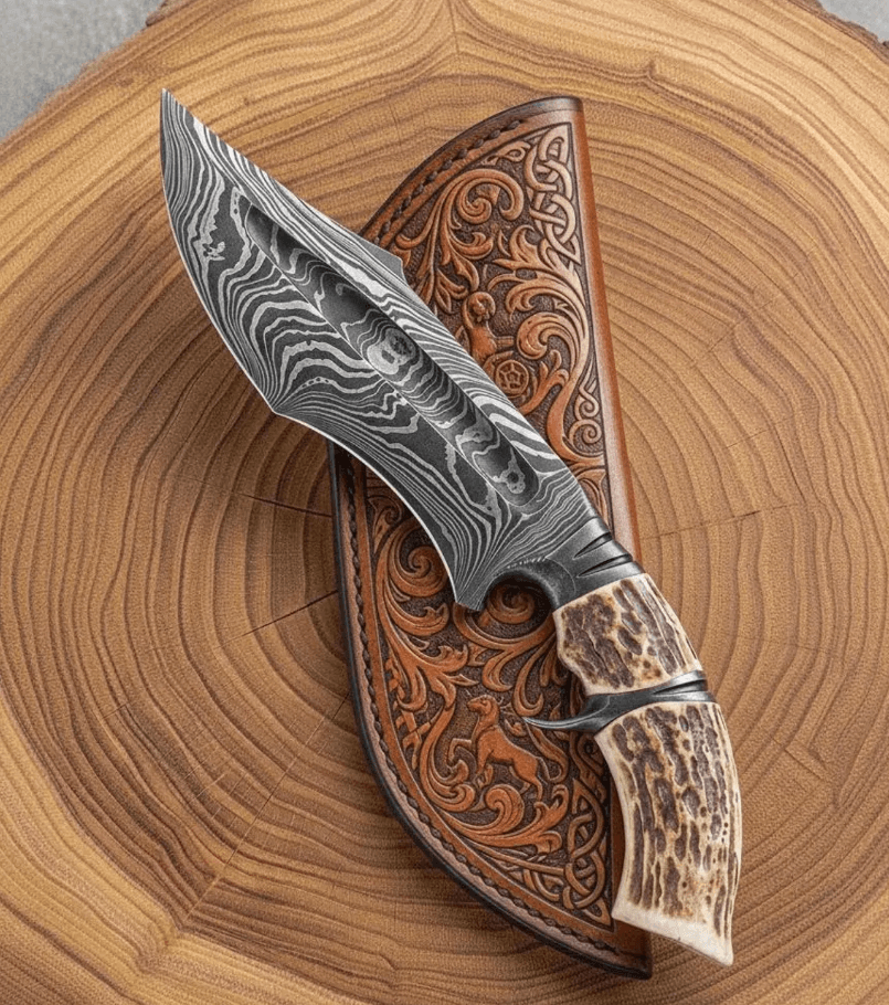 Buy Copper Damascus Hunting Bowie Knife