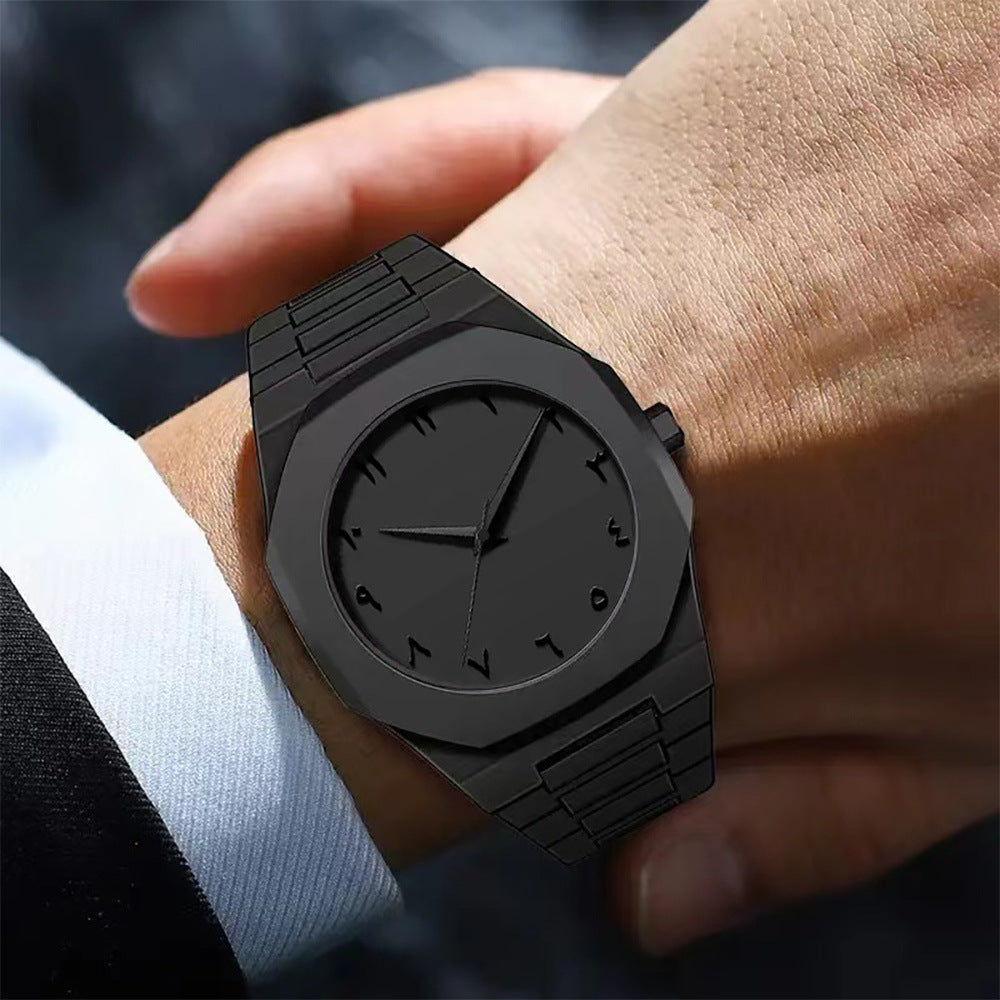 Simple Black Quartz Watch For Men New Fashionable Casual Arabic Digital Watch With Drip Oil Strap 1