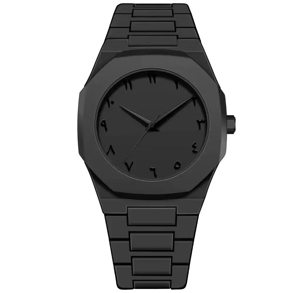 Simple Black Quartz Watch For Men New Fashionable Casual Arabic Digital Watch With Drip Oil Strap 2