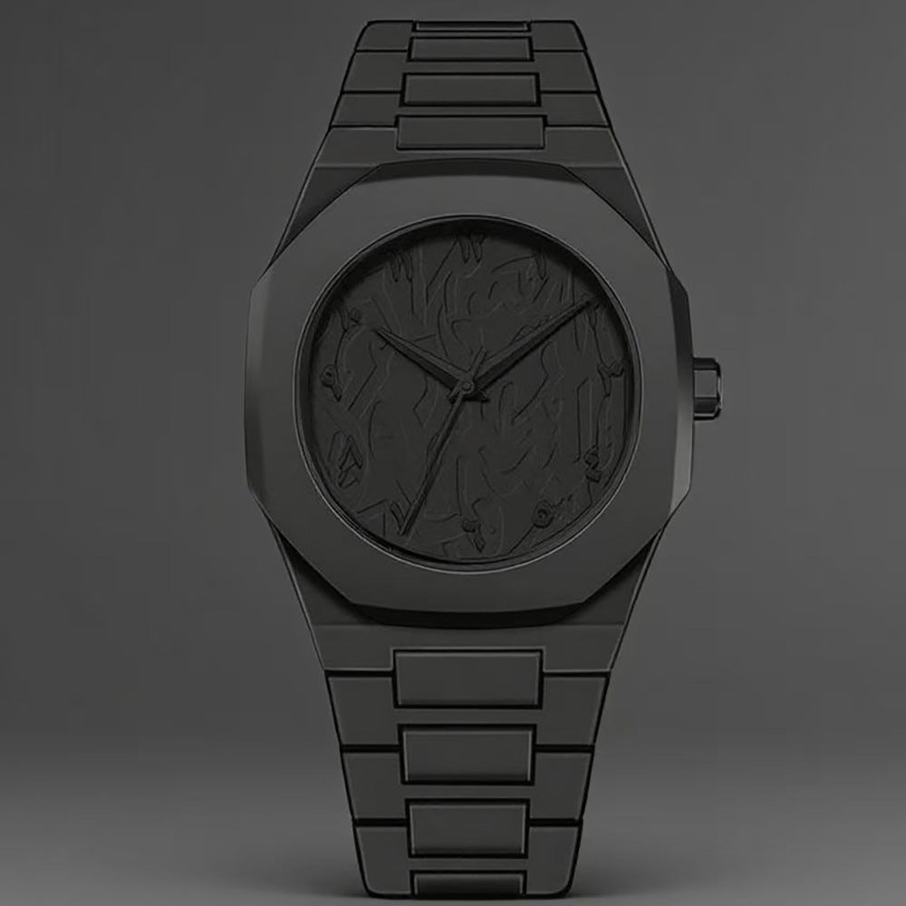 Simple Black Quartz Watch For Men New Fashionable Casual Arabic Digital Watch With Drip Oil Strap 5