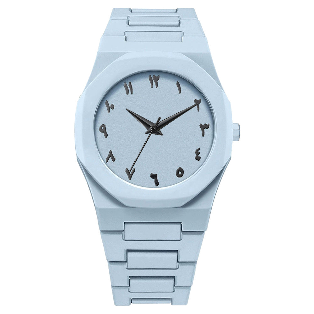 Simple Black Quartz Watch For Men New Fashionable Casual Arabic Digital Watch With Drip Oil Strap 6