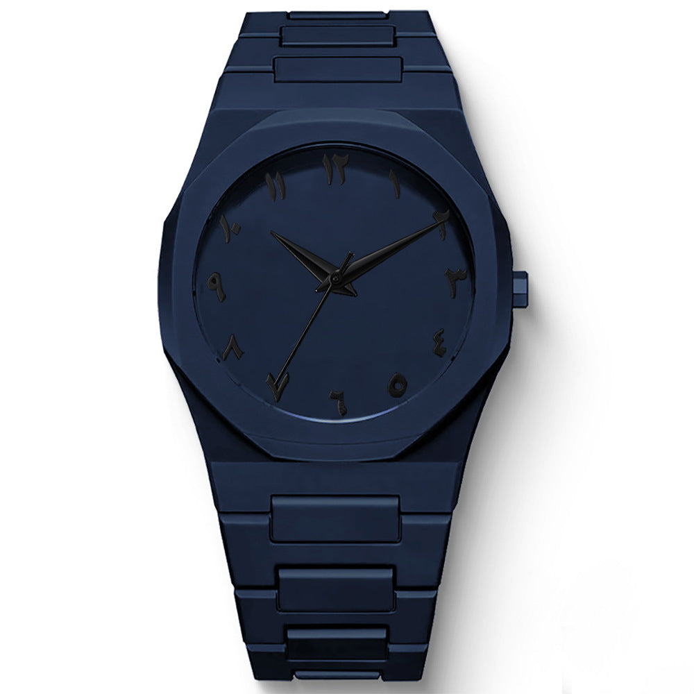 Simple Black Quartz Watch For Men New Fashionable Casual Arabic Digital Watch With Drip Oil Strap 8
