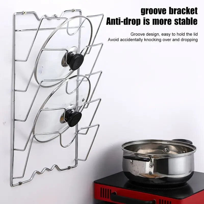 Multi Functional Wall Mounted Pot Lid Rack, Five Layers for Kitchen Organization