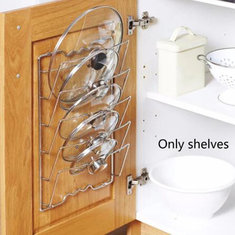 Multi Functional Wall Mounted Pot Lid Rack, Five Layers for Kitchen Organization