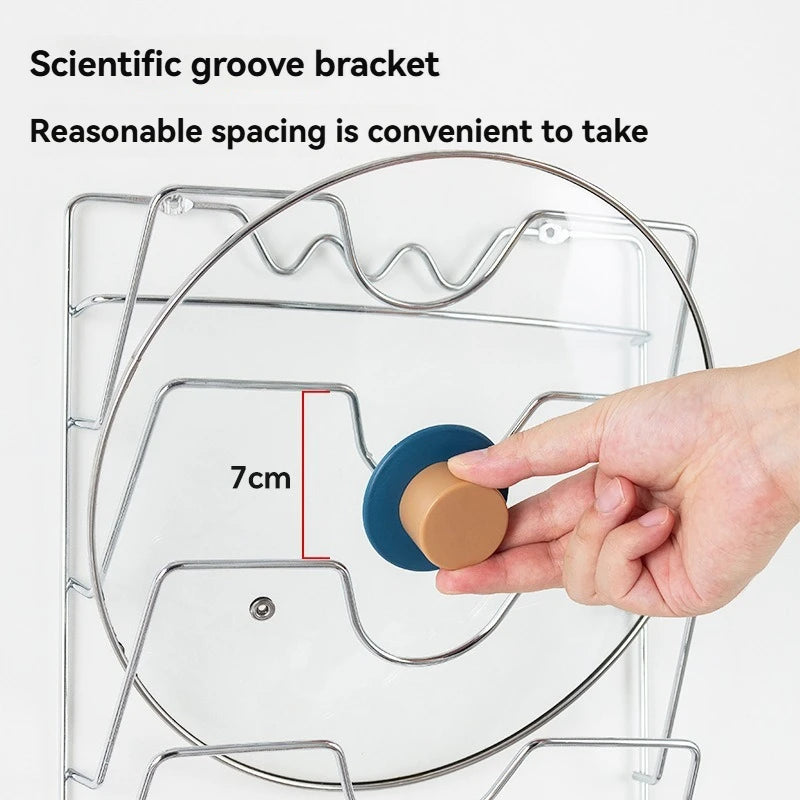 Multi Functional Wall Mounted Pot Lid Rack, Five Layers for Kitchen Organization