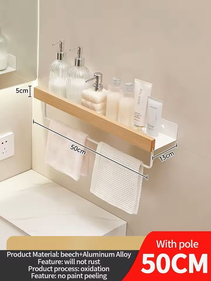 Wooden WallMounted Bathroom  Living Room Shelf SpaceSaving Wall Storage Rack 28