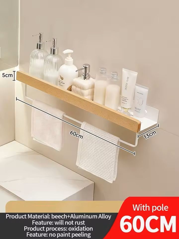 Wooden WallMounted Bathroom  Living Room Shelf SpaceSaving Wall Storage Rack 21