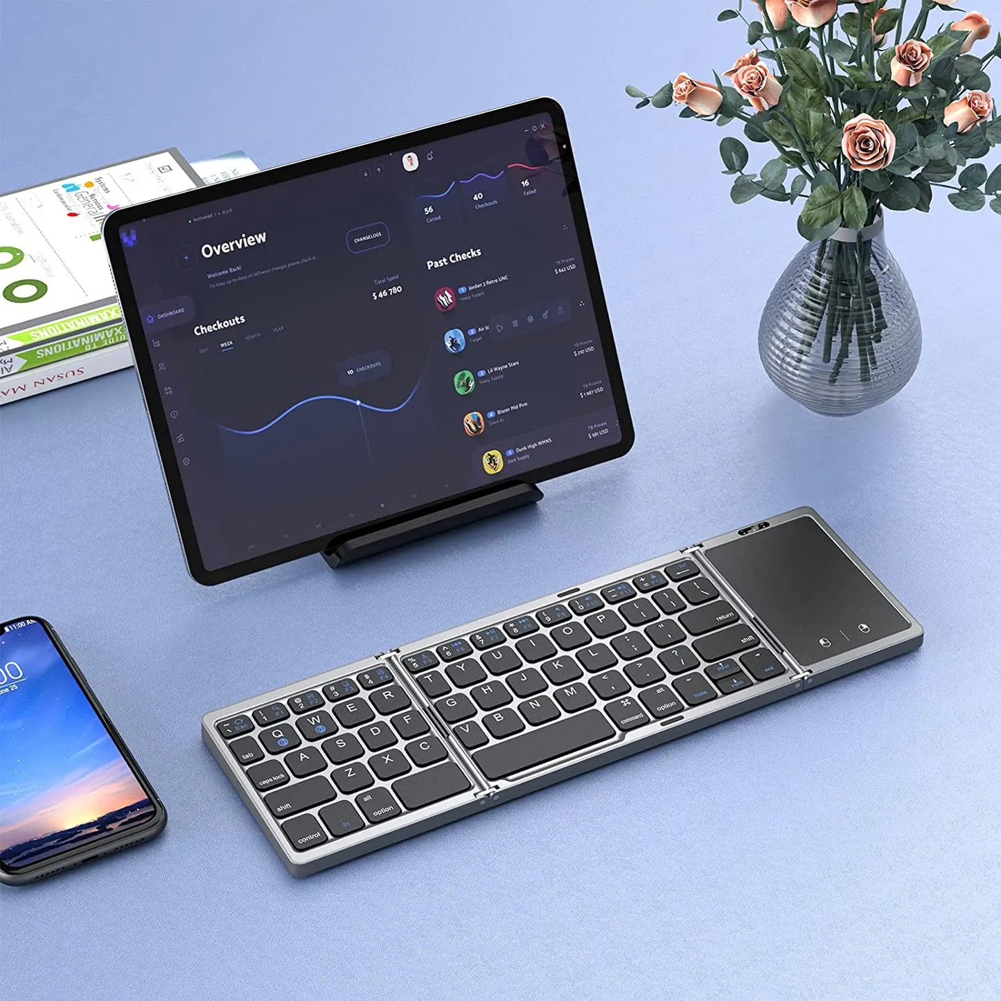 Foldable Folding Bluetooth Keyboard With Touchpad For Windows And Android Rechargeable Dual Bluetoo 4