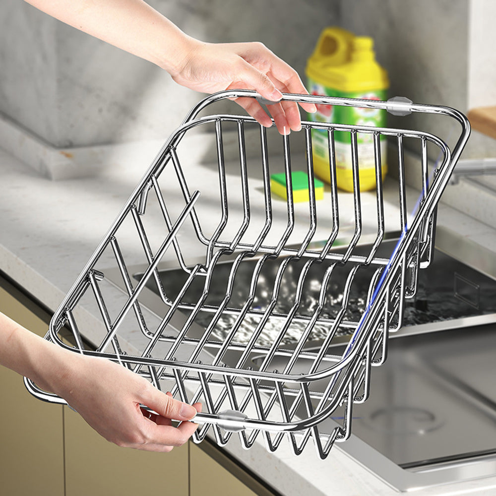 Stainless Steel Telescopic Sink Drain Rack, Non-Slip Dish Drying Kitchen Organizer for Household Use