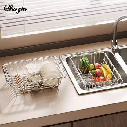 Stainless Steel Telescopic Sink Drain Rack NonSlip Dish Drying Kitchen Organizer For Household Use 2
