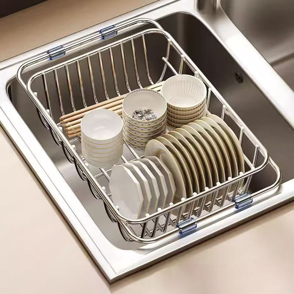 Stainless Steel Telescopic Sink Drain Rack NonSlip Dish Drying Kitchen Organizer For Household Use 3