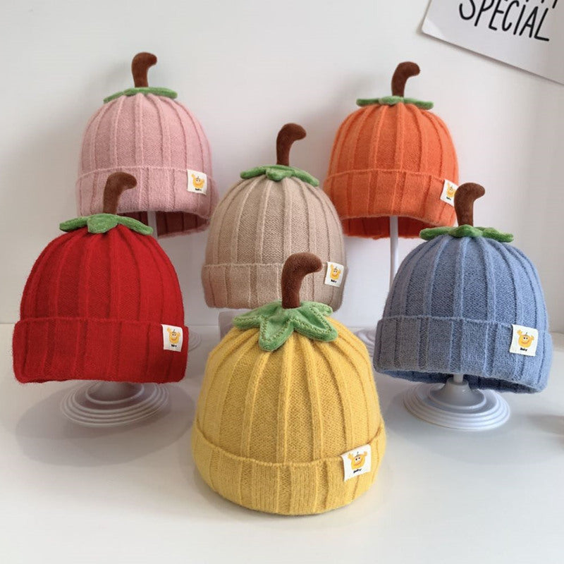 Warm Winter Baby Knitted Hat, Thick Woolen Pumpkin Toddler Beanie, Crochet Bonnet for Boys and Girls