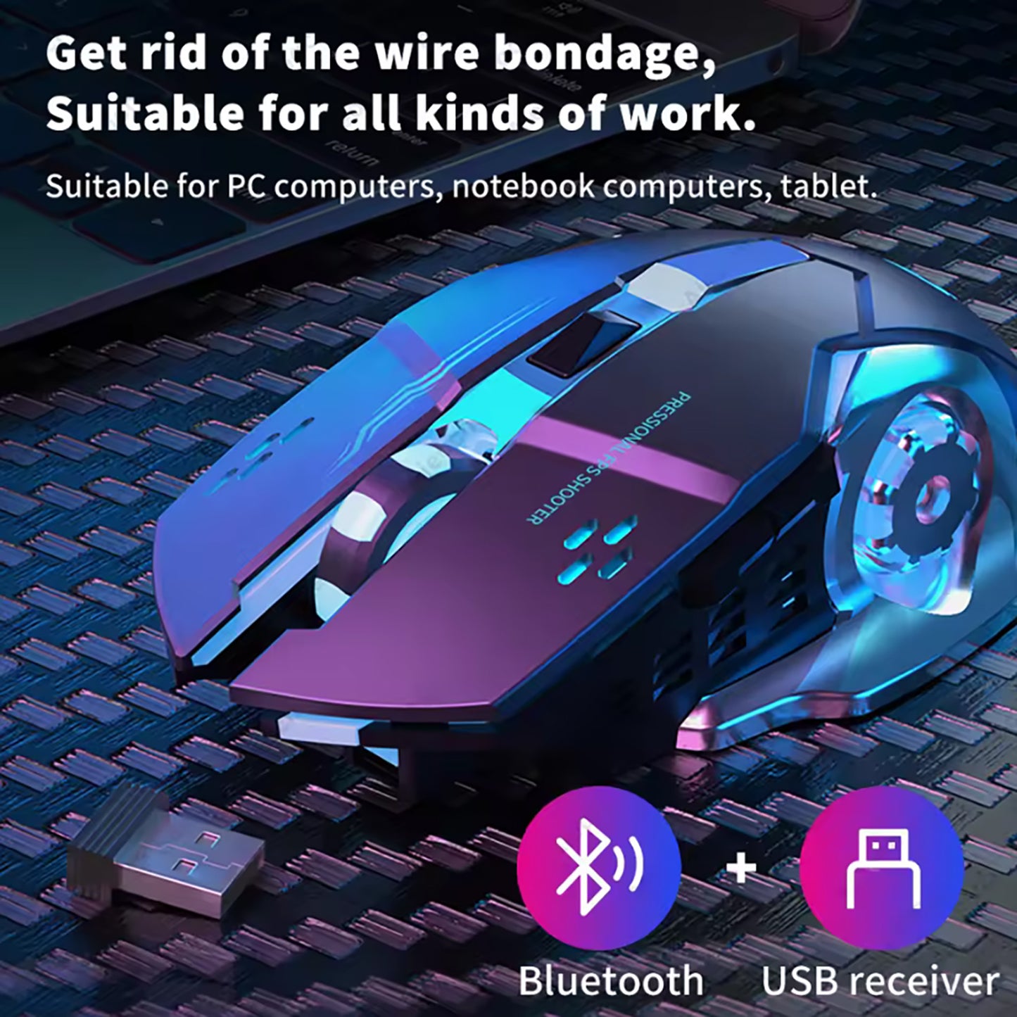 Wireless Gaming Mouse With Rechargeable Battery Silent Bluetooth Backlight PC Gamer Mouse USB Mecha 3