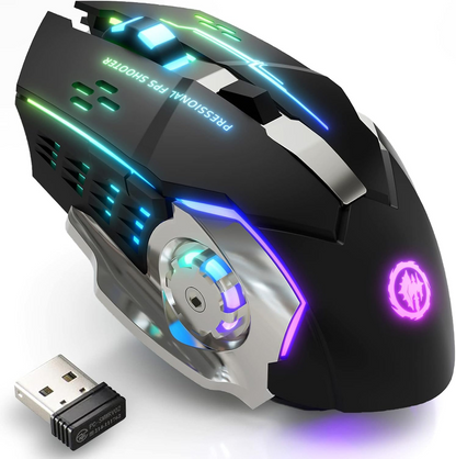 Wireless Gaming Mouse with Rechargeable Battery, Silent Bluetooth, Backlight PC Gamer Mouse, USB Mechanical Mouse