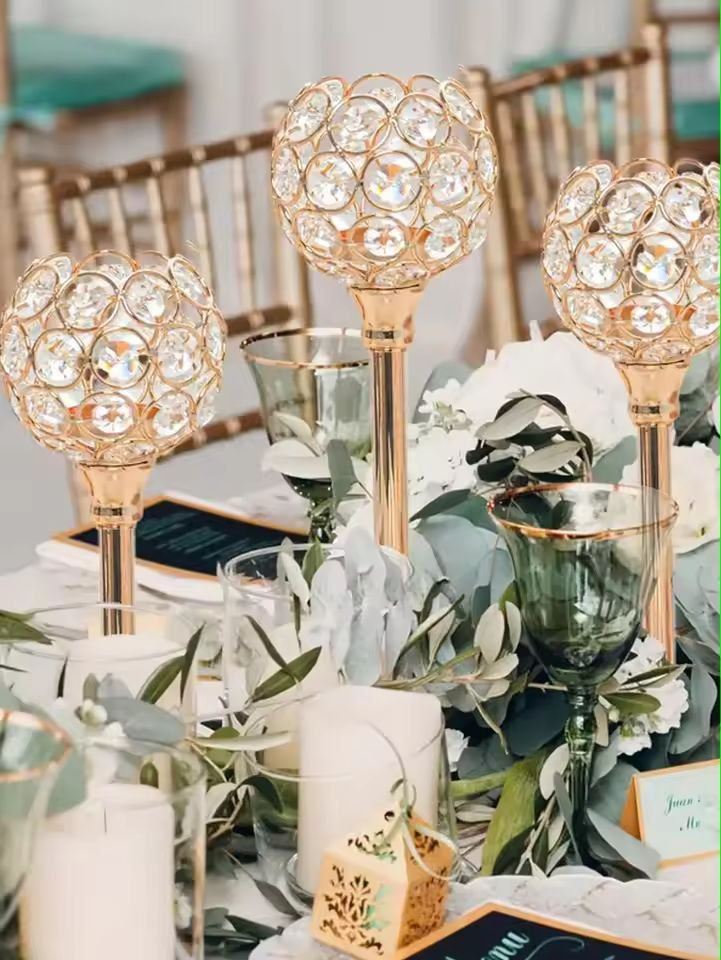 Luxora Golden Crystal Candle Holder  Elegant Tealight  Centerpiece Stand Set Of 1  3 1