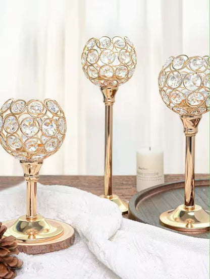 Luxora Golden Crystal Candle Holder  Elegant Tealight  Centerpiece Stand Set Of 1  3 4