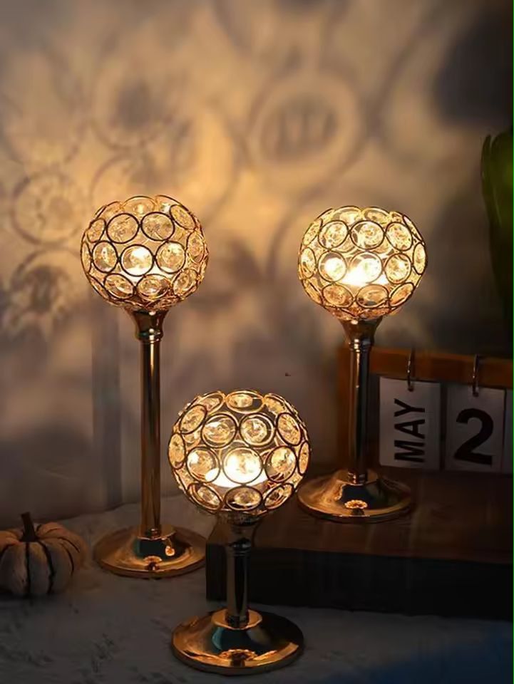 Luxora Golden Crystal Candle Holder  Elegant Tealight  Centerpiece Stand Set Of 1  3 5