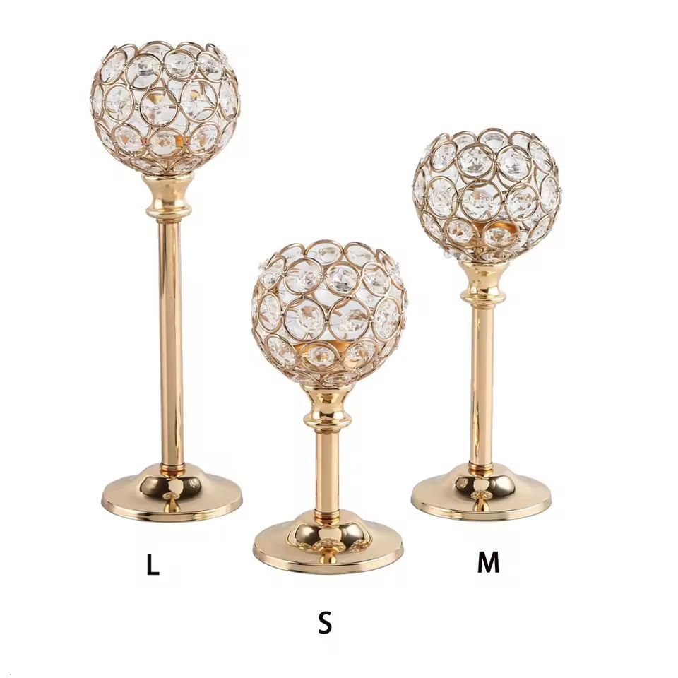 Luxora Golden Crystal Candle Holder  Elegant Tealight  Centerpiece Stand Set Of 1  3 9