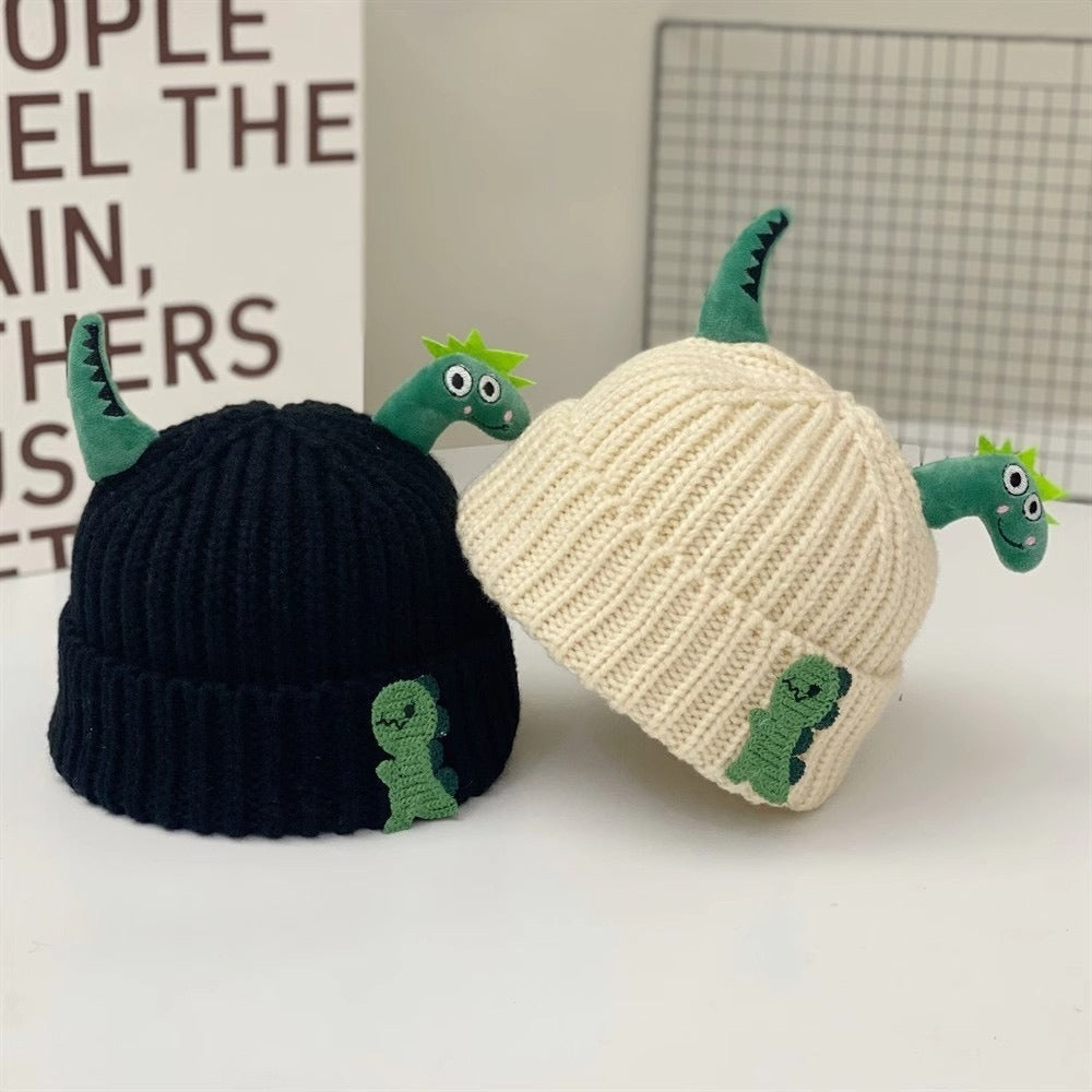 Winter Warm Cute Dinosaur Baby Knitted Hat, Woolen Kids Beanie, Crochet Bonnet for Boys and Girls