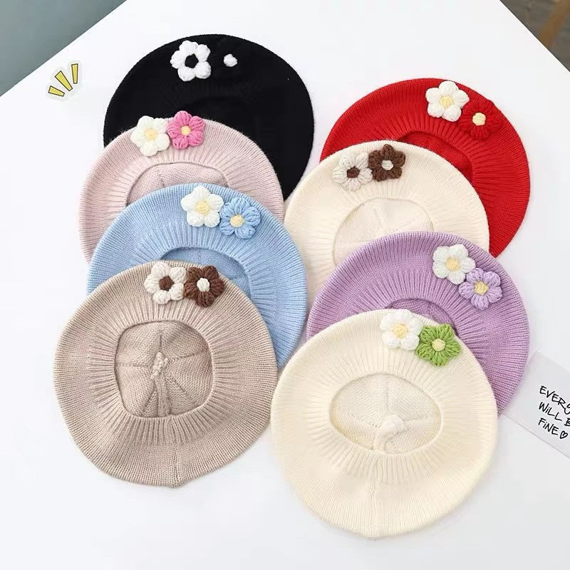 Vintage Knitted Beret Hat Kids Warm Fashion Baby Hat for Girls