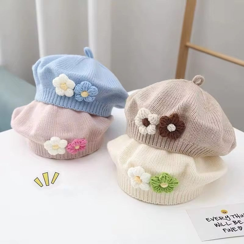 Vintage Knitted Beret Hat Kids Warm Fashion Baby Hat For Girls 2