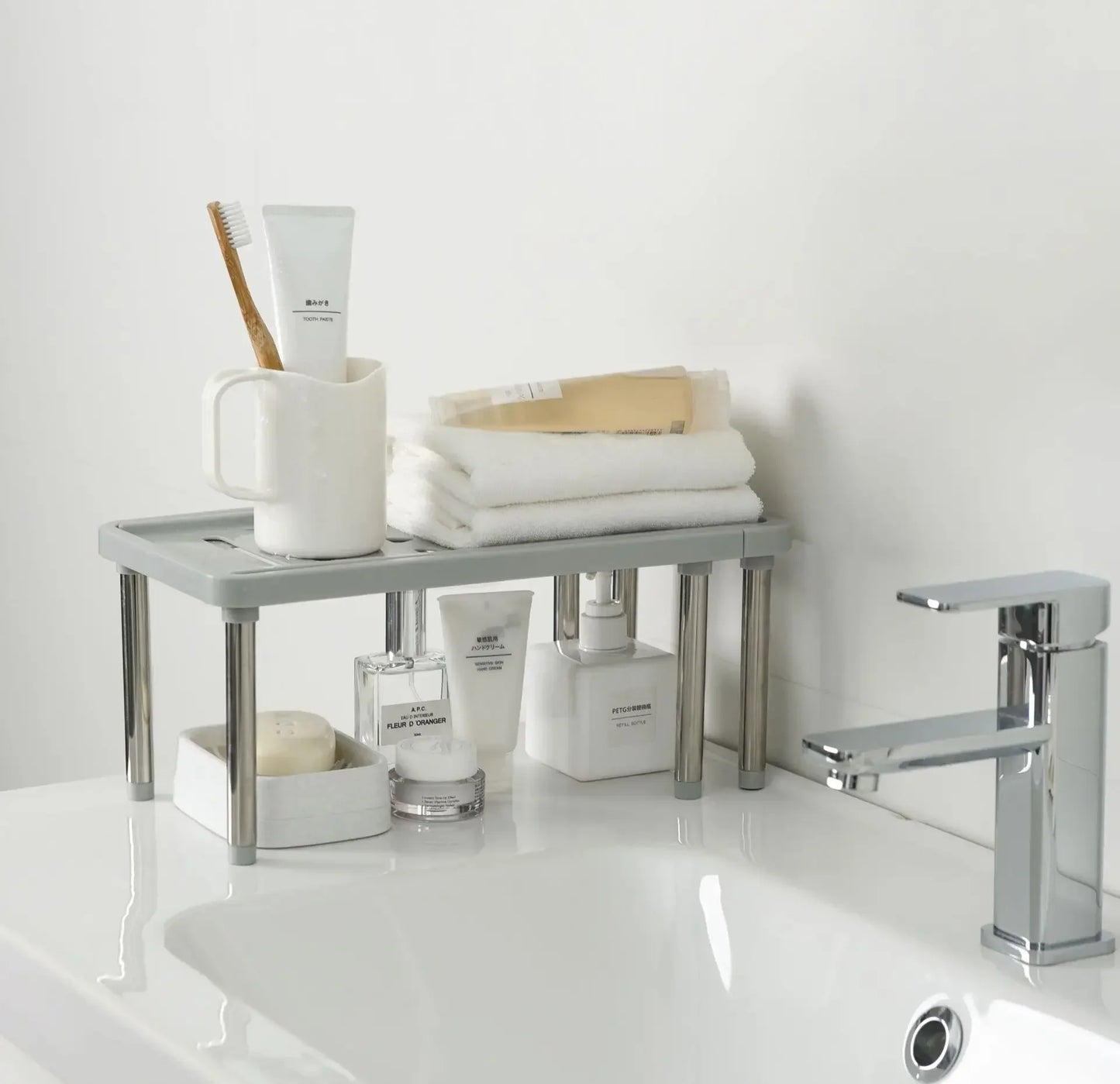 New Adjustable Stainless Steel Storage Rack, Retractable Multifunctional Shelf for Kitchen Spice Organizer