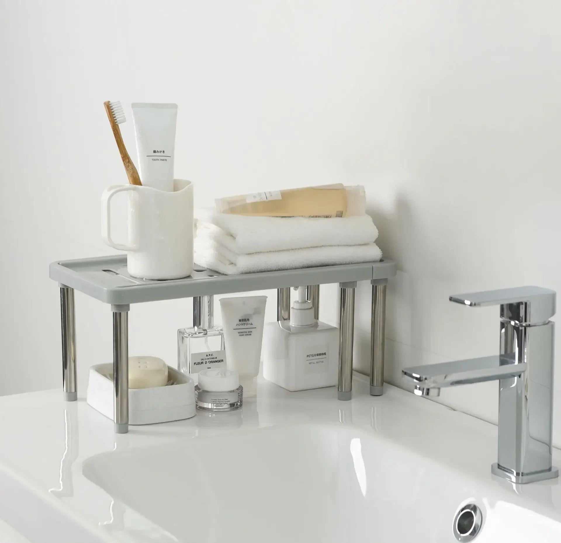 New Adjustable Stainless Steel Storage Rack, Retractable Multifunctional Shelf for Kitchen Spice Organizer