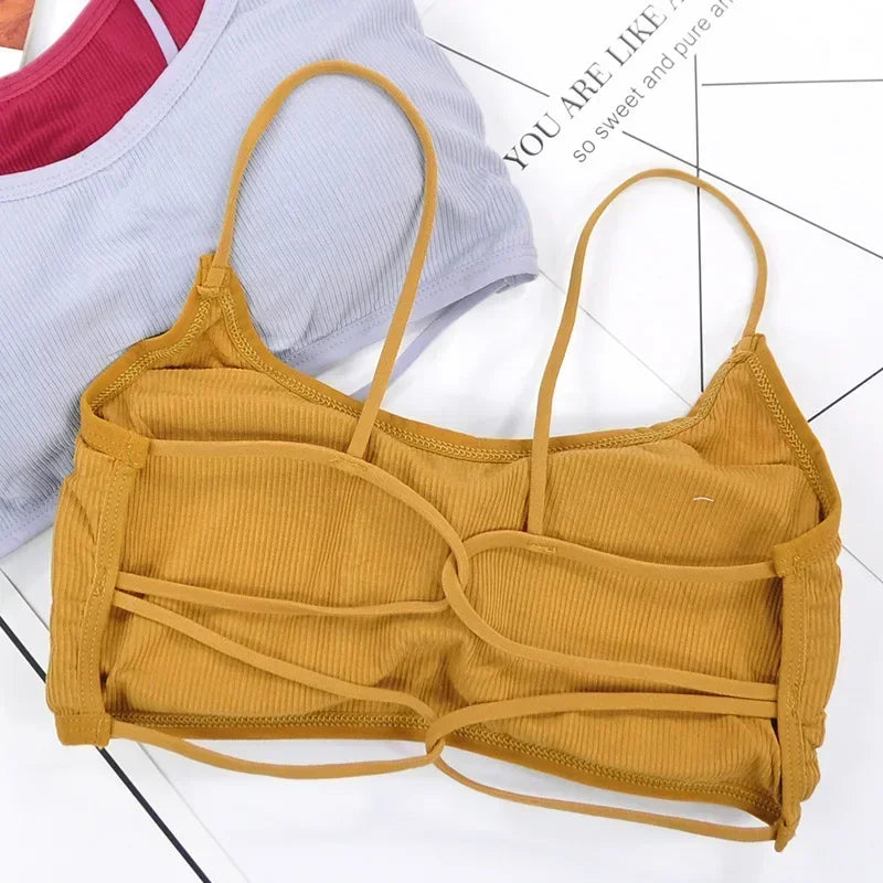 Thin Shoulder Strap Workout Bra Wireless Removable Padded Yoga Bra For Women 1