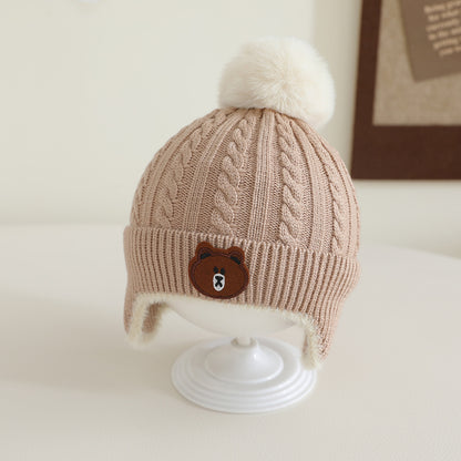 New Knitted Baby Hat Autumn Winter Girls Boys Toddler Bear Pompom Hat Outdoor Warm Ear Protection H 4