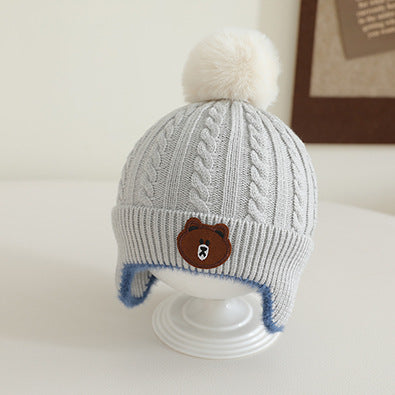 New Knitted Baby Hat Autumn Winter Girls Boys Toddler Bear Pompom Hat Outdoor Warm Ear Protection H 5