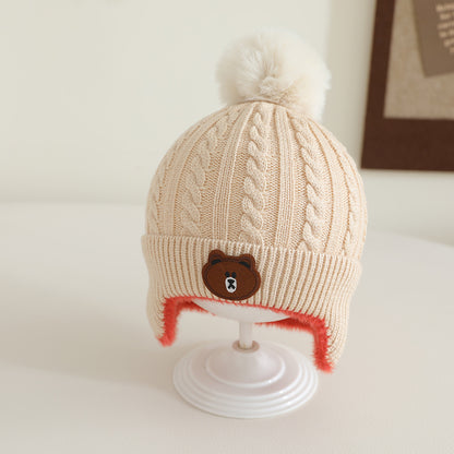 New Knitted Baby Hat Autumn Winter Girls Boys Toddler Bear Pompom Hat Outdoor Warm Ear Protection H 7