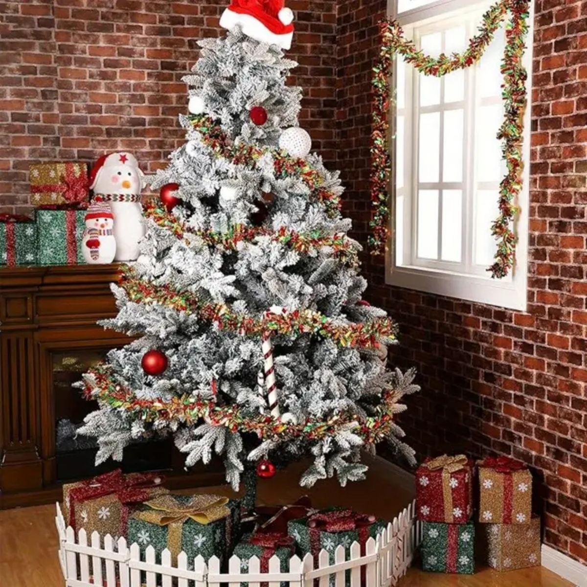 Christmas Tinsel Garland With LED Lights, Metallic Shiny Garland, Thick Tree Garland for Home Decor