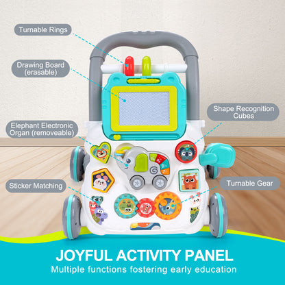 Multifunction Baby Cartoon Push Walker Toy With Music Drawing Board Toddler Learning Walk Walker 3