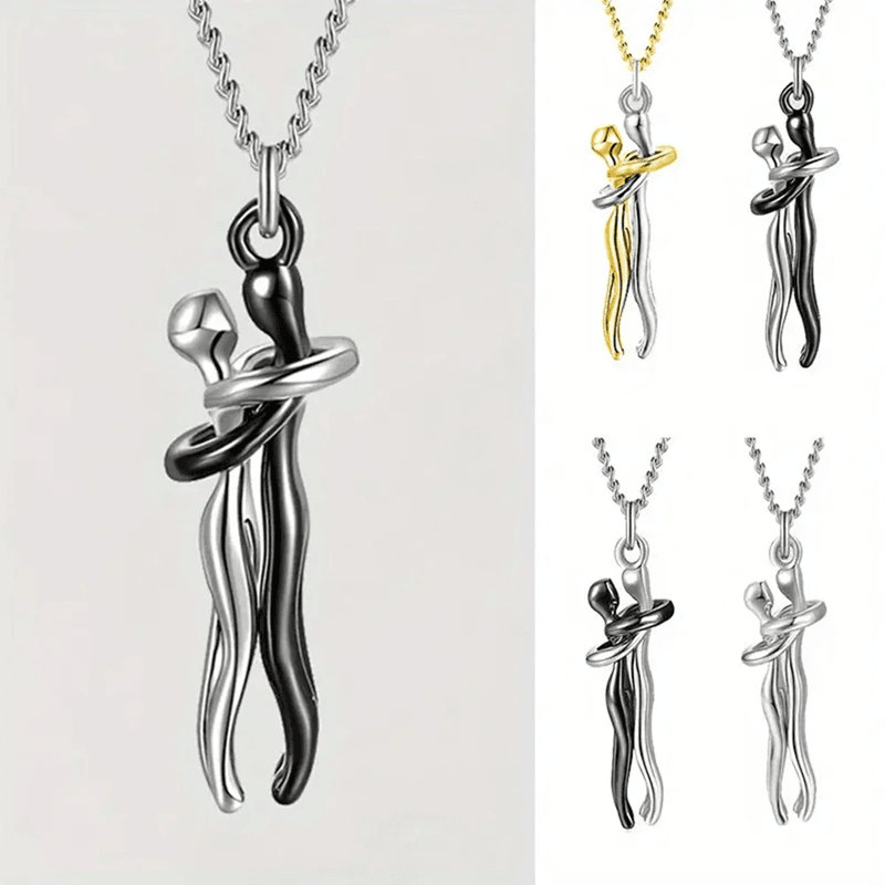 Black Hug Pendant Necklace for Couples and Everyday Style