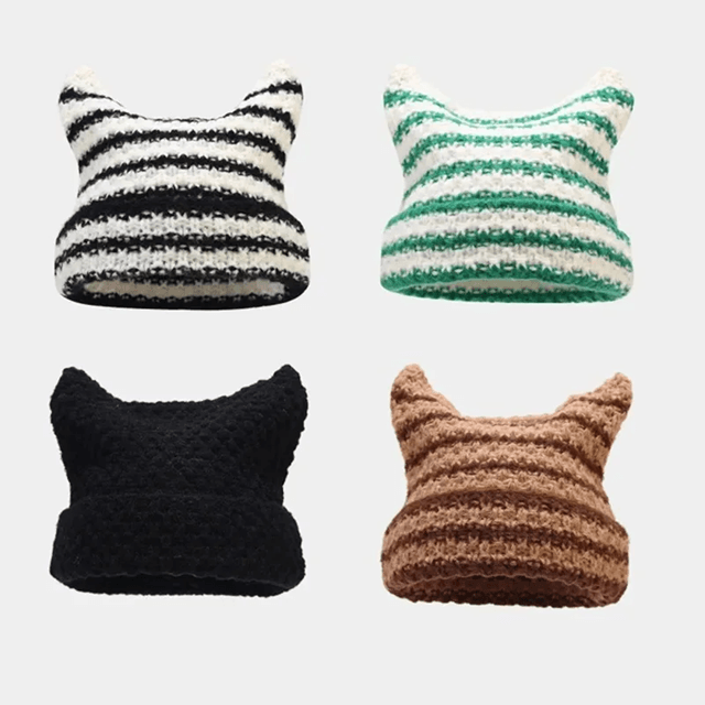 Harajuku Cat Ear Beanie for Cute Winter Streetwear