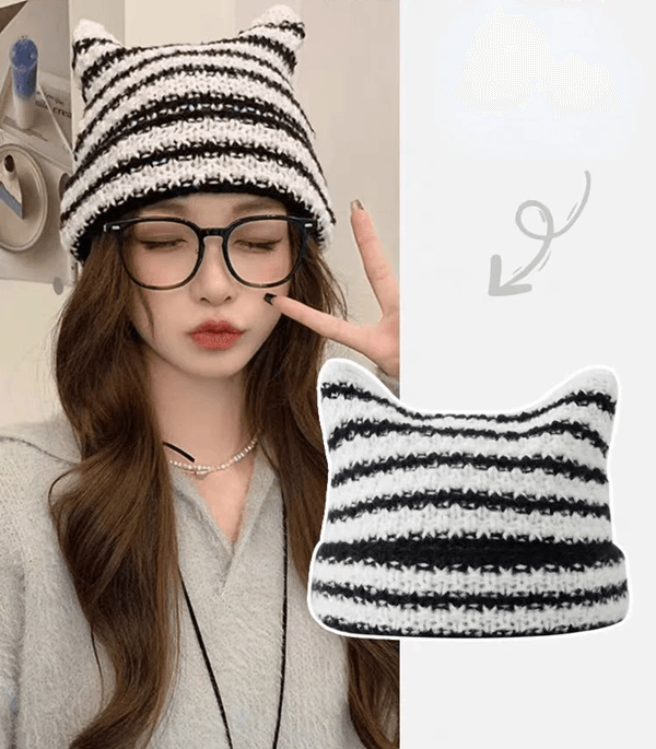 Harajuku Cat Ear Beanie For Cute Winter Streetwear 2