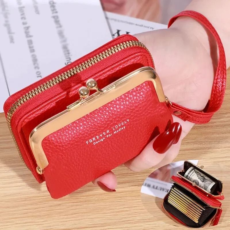 Compact Wristlet Wallet with Coin Clip and Card Storage