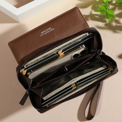 Mens Classic Faux Leather Wallet With Double Layers And Zippered Card Holder 6