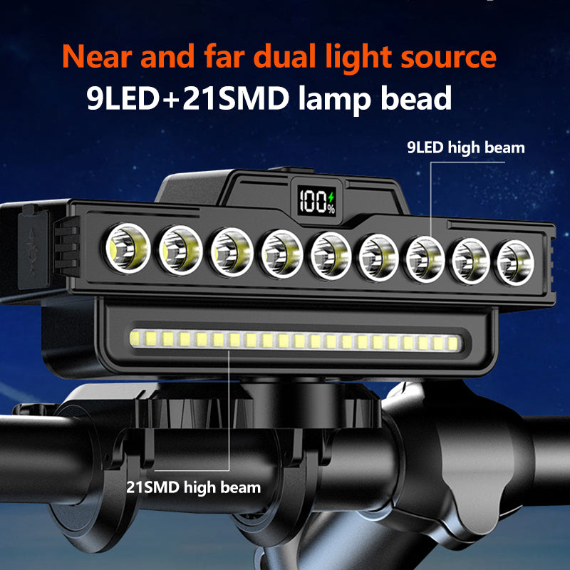 TypeC Rechargeable MTB Bikes Head Light 9 Beads Horn Front Light For Cycling Night Safety 4