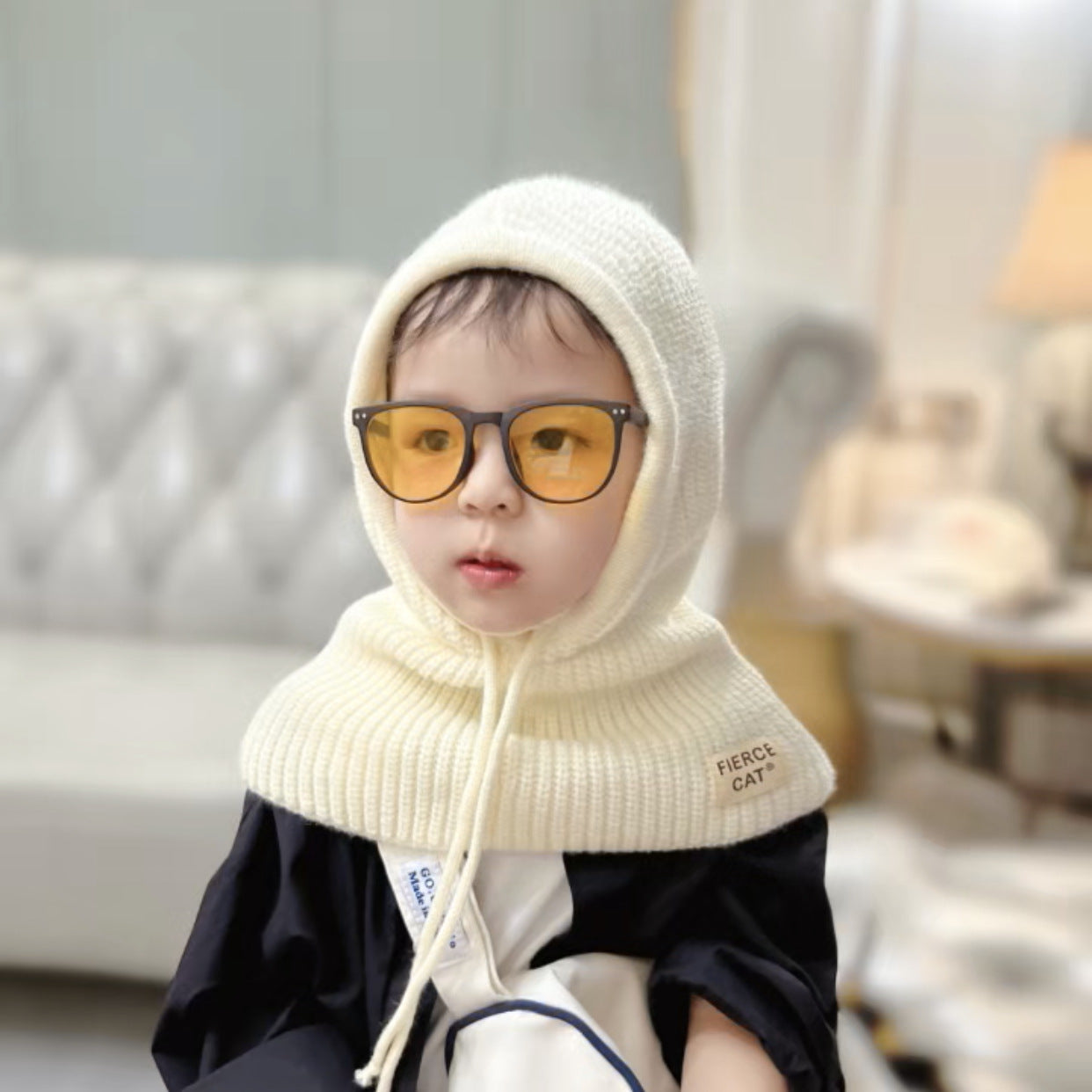Knit Winter Baby Balaclava Hat Scarf Earflap Beanie Hat For Baby Boys Girls Hooded Cap 2