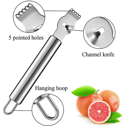Citrus Fruit Grater with Channel Knife, Stainless Steel Zester and Hanging Loop for Easy Kitchen Use