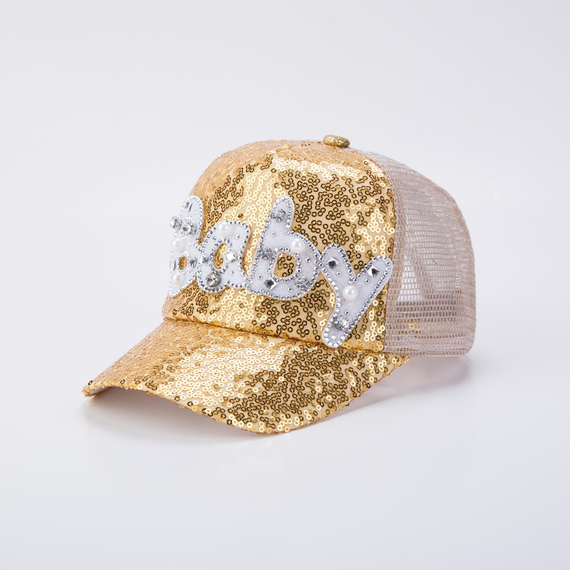 Mesh Baseball Cap with Snapback for Kids, Bone Sequins Hat for Boys and Girls, Hip Hop Child Cap