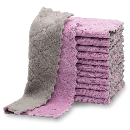 Super Absorbent Double-layer Microfiber Towel, Coral Fleece Non-stick Oil Dishcloths for Cleaning