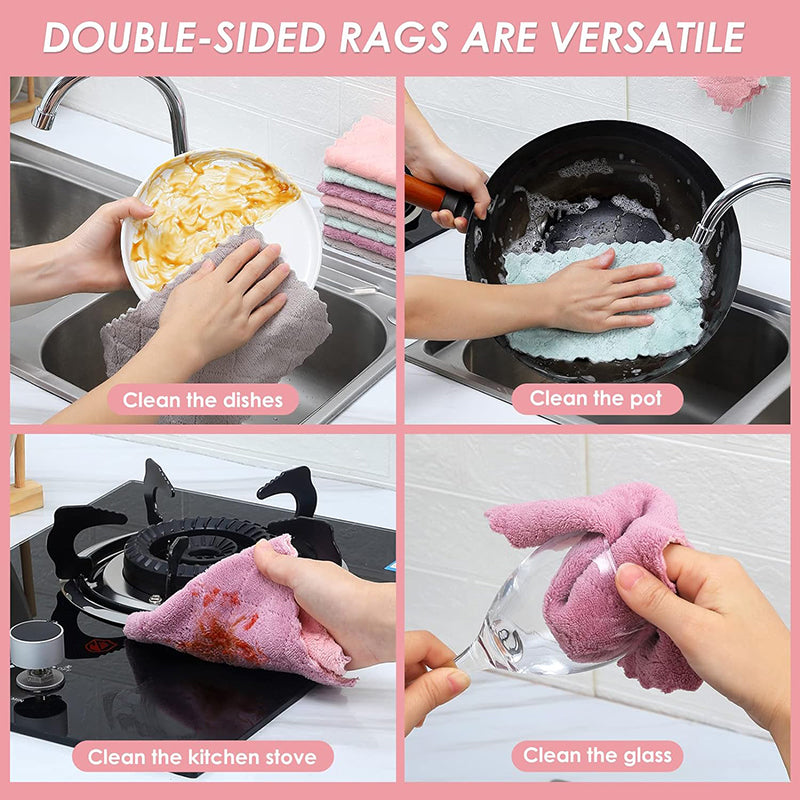 Super Absorbent Double-layer Microfiber Towel, Coral Fleece Non-stick Oil Dishcloths for Cleaning