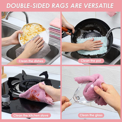 Super Absorbent Double-layer Microfiber Towel, Coral Fleece Non-stick Oil Dishcloths for Cleaning