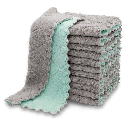 Super Absorbent Double-layer Microfiber Towel, Coral Fleece Non-stick Oil Dishcloths for Cleaning