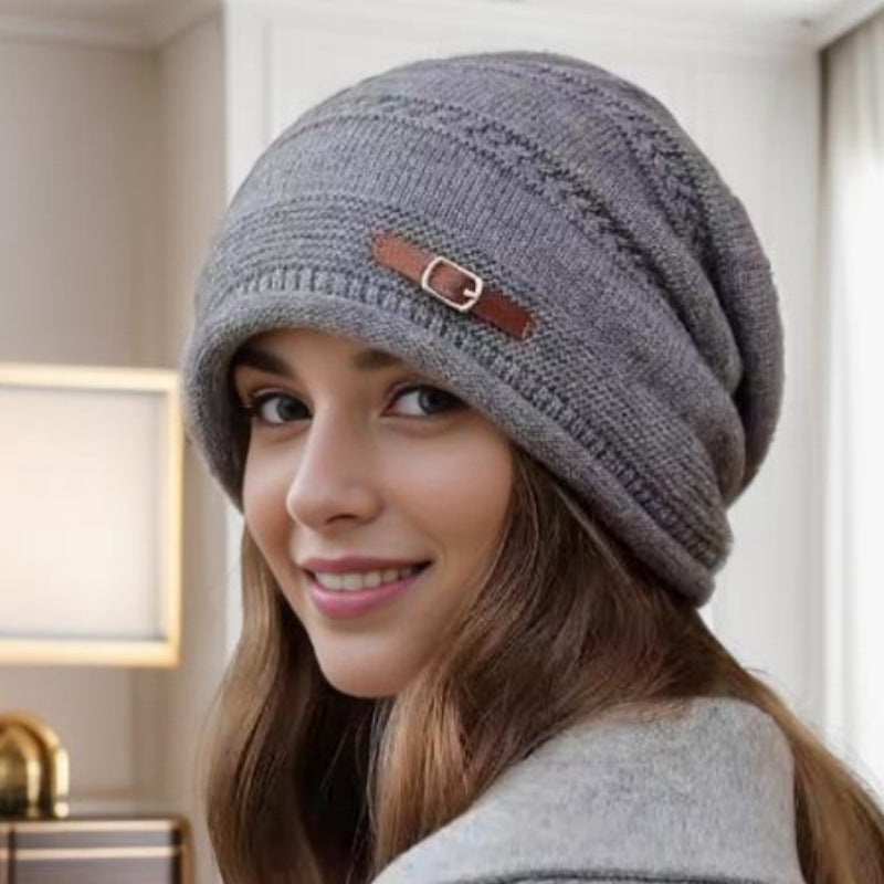 Fleece Lined Womens Knit Beanie Hat Autumn Winter Warm Large Size Full Coverage Stackable Design 1