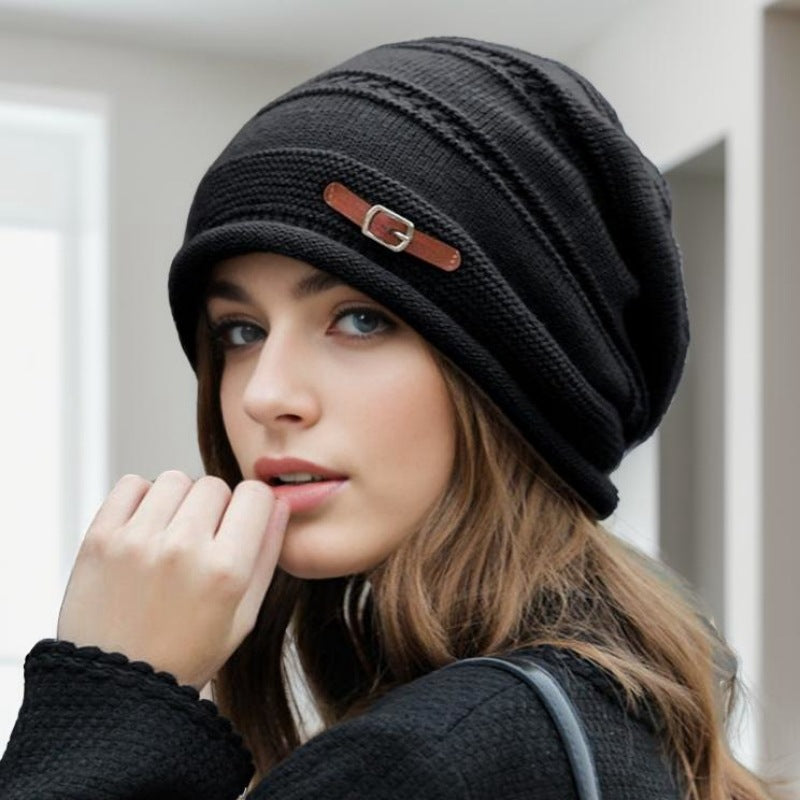 Fleece Lined Womens Knit Beanie Hat Autumn Winter Warm Large Size Full Coverage Stackable Design 2